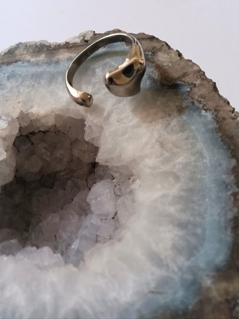 Sterling Silver 925 Open Heart Ring Small Stone Minimalist Design Adjustable